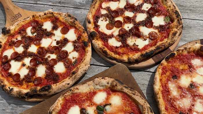 Wood fired Neapolitan pizzas