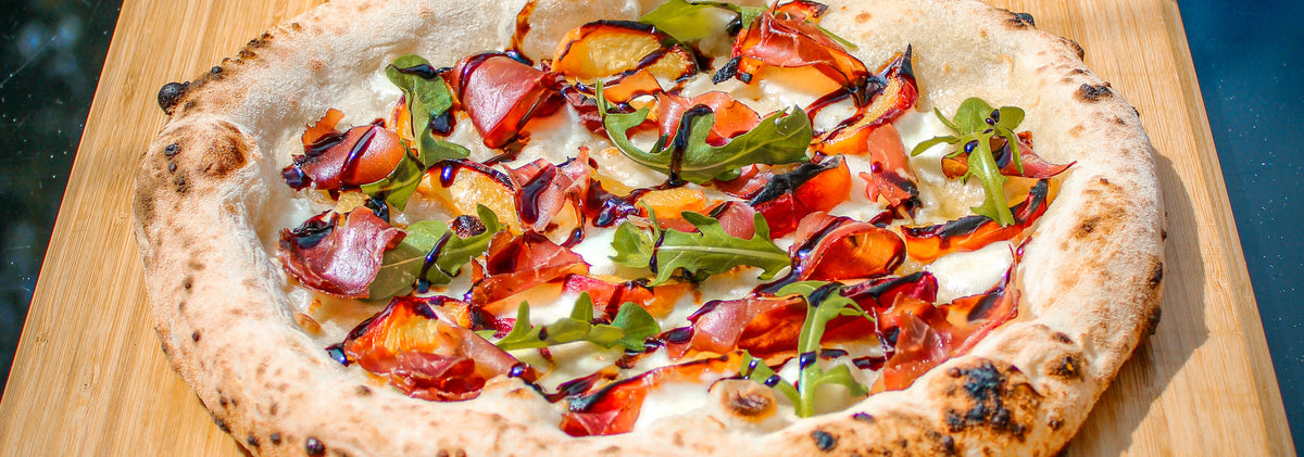 Summertime peach & bresaola pizza