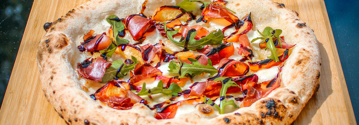 Summertime peach & bresaola pizza