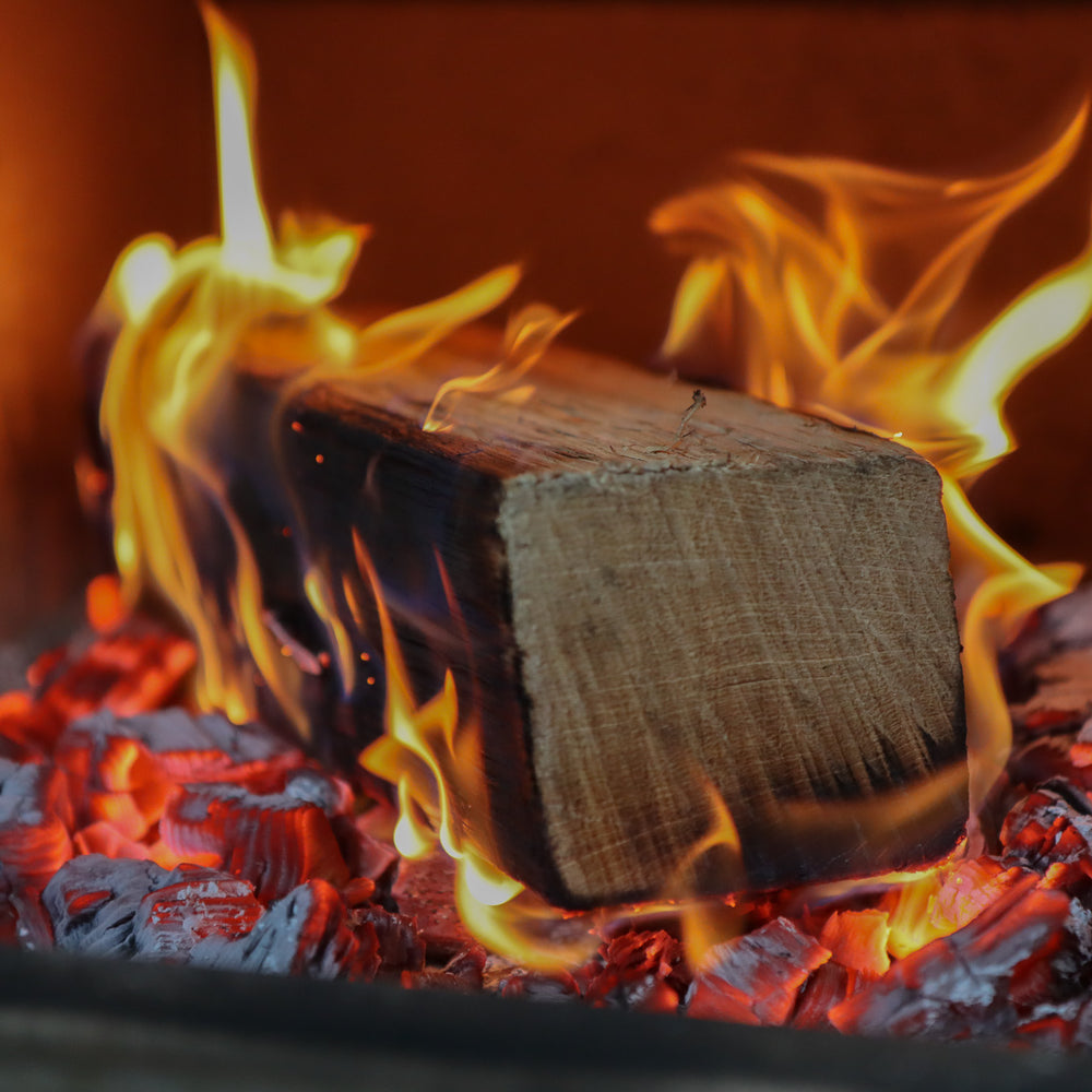 Oak log burning in log burner