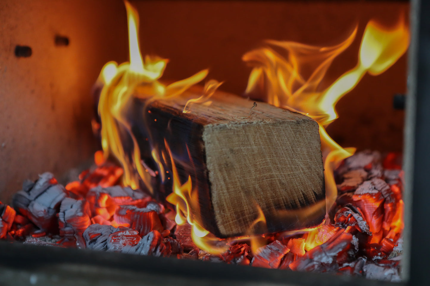 Oak log burning in log burner
