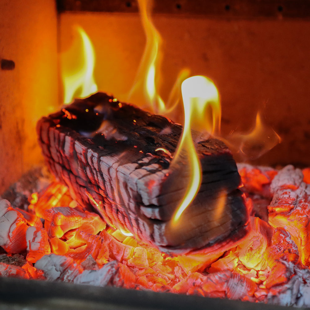 Oak log burning in log burner