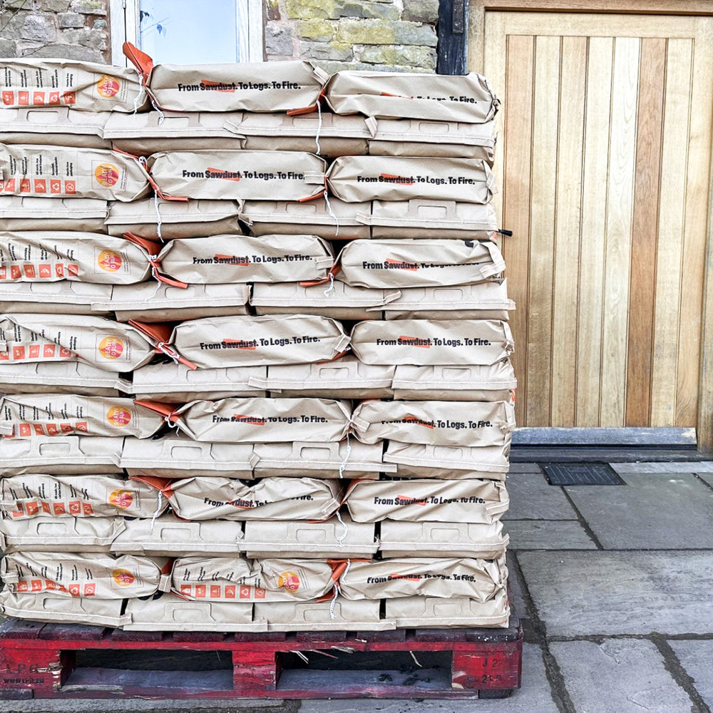Pallet of Love Logs Bio Briqs Briquettes Heat Logs