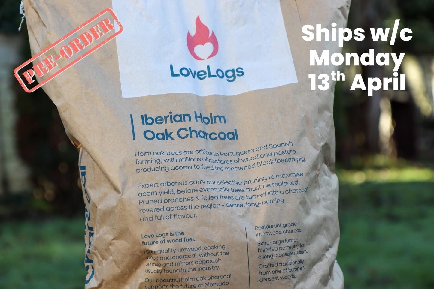 Love Logs Iberian Holm Oak Charcoal Back of Bag