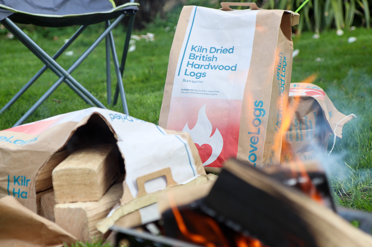 Ready to Burn Logs in Paper Sack in Firepit Camping
